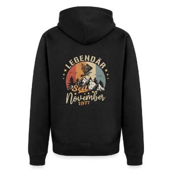 Legendär Seit November 1977 - 1977 - Unisex Premium Bio Zip Hoodie - Schwarz - Hinten - Nico (187cm)