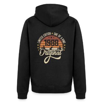 1988 Vintage Jahrgang Retro Geburtstag Geschenk - Unisex Premium Bio Zip Hoodie - Schwarz - Hinten - Nico (187cm)