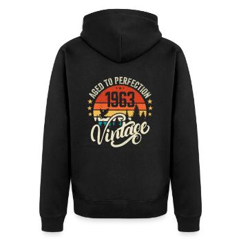 1963 Vintage - Geburtstagsgeschenk 1963 Retro 1963 - Unisex Premium Bio Zip Hoodie - Schwarz - Hinten - Nico (187cm)