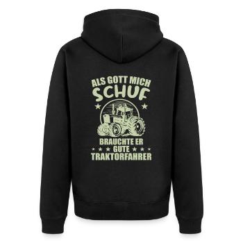 Als gott mich schuf brauchte er gute traktorfahrer - Unisex Premium Bio Zip Hoodie - Schwarz - Hinten - Nico (187cm)