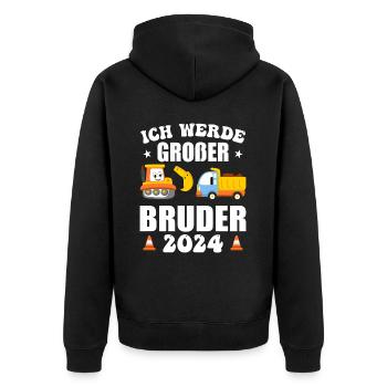 Ich Werde Großer Bruder 2025 - Unisex Premium Bio Zip Hoodie - Schwarz - Hinten - Nico (187cm)