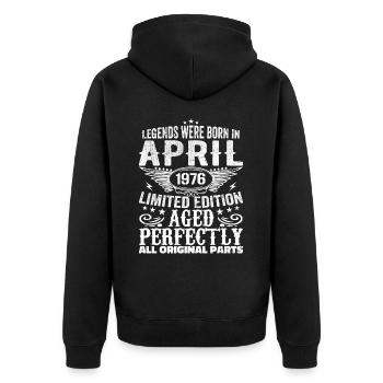 Jahrgang im April 1976 Geburtstagsgeschenk - Unisex Premium Bio Zip Hoodie - Schwarz - Hinten - Nico (187cm)