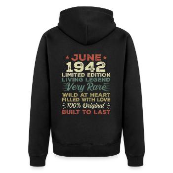 Juin 1942 Anniversaire Juin 1942 Cadeau Juin 1942 - Veste à capuche bio Premium Unisexe - noir - Dos - Nico (187cm)
