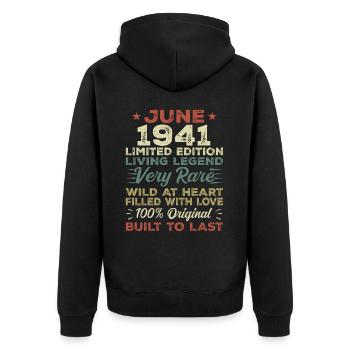 Juin 1941 Anniversaire Juin 1941 Cadeau Juin 1941 - Veste à capuche bio Premium Unisexe - noir - Dos - Nico (187cm)