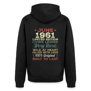 Juin 1961 Anniversaire Juin 1961 Cadeau Juin 1961 - Veste à capuche bio Premium Unisexe - noir - Dos - Nico (187cm)