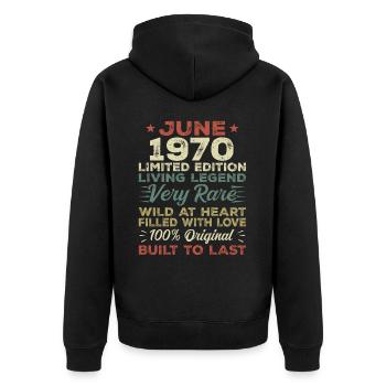 Juin 1970 Anniversaire Juin 1970 Cadeau Juin 1970 - Veste à capuche bio Premium Unisexe - noir - Dos - Nico (187cm)