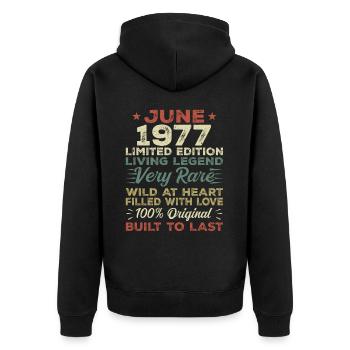 Juin 1977 Anniversaire Juin 1977 Cadeau Juin 1977 - Veste à capuche bio Premium Unisexe - noir - Dos - Nico (187cm)