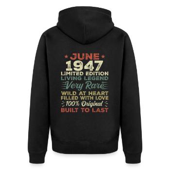 Juni 1947 Geburtstag Juni 1947 Geschenk Juni 1947 - Unisex Premium Bio Zip Hoodie - Schwarz - Hinten - Nico (187cm)