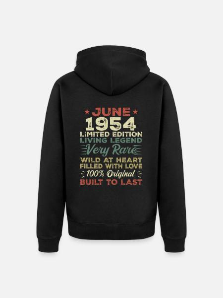 Juni 1954 Geburtstag Juni 1954 Geschenk Juni 1954 - Unisex Premium Bio Zip Hoodie - Schwarz