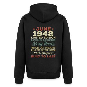 Juni 1948 Geburtstag Juni 1948 Geschenk Juni 1948 - Unisex Premium Bio Zip Hoodie - Schwarz - Hinten - Nico (187cm)