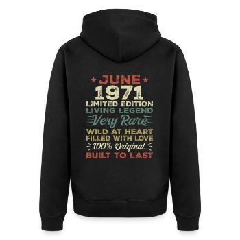 Juin 1971 Anniversaire Juin 1971 Cadeau Juin 1971 - Veste à capuche bio Premium Unisexe - noir - Dos - Nico (187cm)