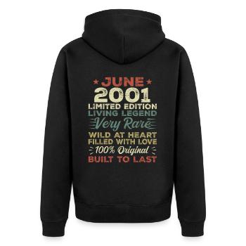 Juin 2001 Anniversaire Juin 2001 Cadeau Juin 2001 - Veste à capuche bio Premium Unisexe - noir - Dos - Nico (187cm)