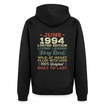 Juni 1994 Geburtstag Juni 1994 Geschenk Juni 1994 - Unisex Premium Bio Zip Hoodie - Schwarz - Hinten - Nico (187cm)