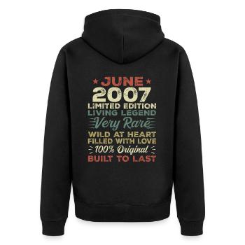 Juni 2007 Geburtstag Juni 2007 Geschenk Juni 2007 - Unisex Premium Bio Zip Hoodie - Schwarz - Hinten - Nico (187cm)