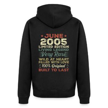 Juin 2005 Anniversaire Juin 2005 Cadeau Juin 2005 - Veste à capuche bio Premium Unisexe - noir - Dos - Nico (187cm)