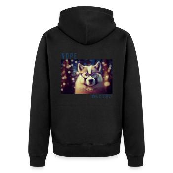 Das Winterwunderland eines mürrischen Welpen - Unisex Premium Bio Zip Hoodie - Schwarz - Hinten - Nico (187cm)