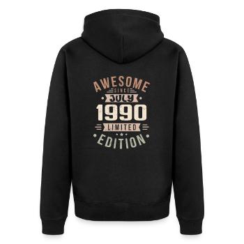 Juli 1990 Geburtstag Juli 1990 Geburtstagsgeschenk - Unisex Premium Bio Zip Hoodie - Schwarz - Hinten - Nico (187cm)
