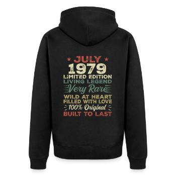 Cadeau Juillet 1979 Anniversaire Juillet 1979 Anniversaire - Veste à capuche bio Premium Unisexe - noir - Dos - Nico (187cm)