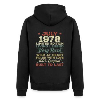 Cadeau Juillet 1978 Anniversaire Juillet 1978 Anniversaire - Veste à capuche bio Premium Unisexe - noir - Dos - Nico (187cm)