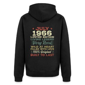 Cadeau Juillet 1966 Anniversaire Juillet 1966 Anniversaire - Veste à capuche bio Premium Unisexe - noir - Dos - Nico (187cm)