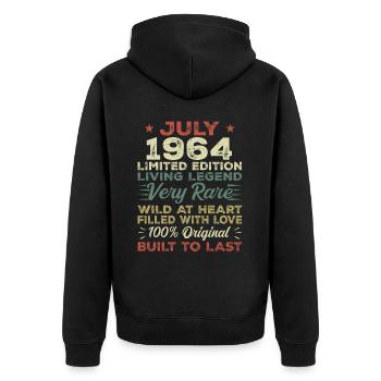 Geschenk Juli 1964 Jubiläum Juli 1964 Geburtstag - Unisex Premium Bio Zip Hoodie - Schwarz - Hinten - Nico (187cm)