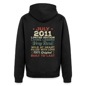 Geschenk Juli 2011 Jubiläum Juli 2011 Geburtstag - Unisex Premium Bio Zip Hoodie - Schwarz - Hinten - Nico (187cm)