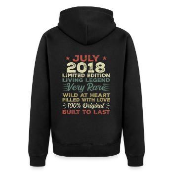 Geschenk Juli 2018 Jubiläum Juli 2018 Geburtstag - Unisex Premium Bio Zip Hoodie - Schwarz - Hinten - Nico (187cm)