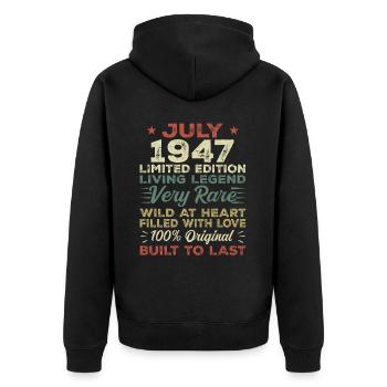Cadeau Juillet 1947 Jubilé Juillet 1947 Anniversaire - Veste à capuche bio Premium Unisexe - noir - Dos - Nico (187cm)