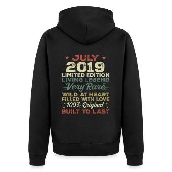 Geschenk Juli 2019 Jubiläum Juli 2019 Geburtstag - Unisex Premium Bio Zip Hoodie - Schwarz - Hinten - Nico (187cm)