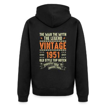 1951 Jubiläumsgeschenk Jahrgang 1951 Vintage 1951 - Unisex Premium Bio Zip Hoodie - Schwarz - Hinten - Nico (187cm)