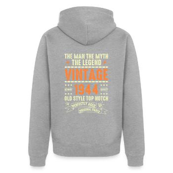 1944 Jubiläumsgeschenk Jahrgang 1944 Vintage 1944 - Unisex Premium Bio Zip Hoodie - Grau meliert - Hinten - Nico (187cm)