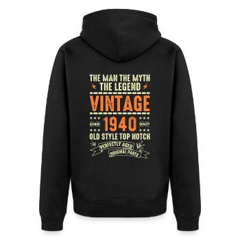 1940 Jubiläumsgeschenk Jahrgang 1940 Vintage 1940 - Unisex Premium Bio Zip Hoodie - Schwarz - Hinten - Nico (187cm)