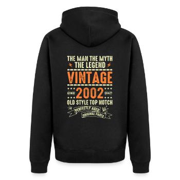 2002 Jubiläumsgeschenk Jahrgang 2002 Vintage 2002 - Unisex Premium Bio Zip Hoodie - Schwarz - Hinten - Nico (187cm)