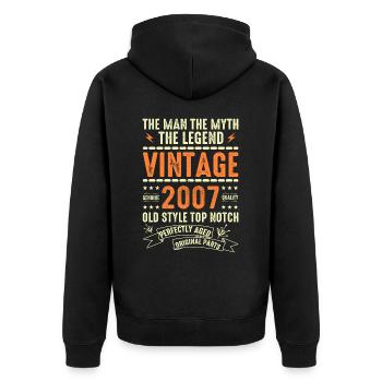 2007 Jubiläumsgeschenk Jahrgang 2007 Vintage 2007 - Unisex Premium Bio Zip Hoodie - Schwarz - Hinten - Nico (187cm)