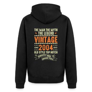 2004 Jubiläumsgeschenk Jahrgang 2004 Vintage 2004 - Unisex Premium Bio Zip Hoodie - Schwarz - Hinten - Nico (187cm)