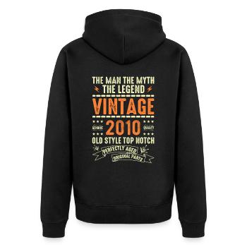 2010 Jubiläumsgeschenk Jahrgang 2010 Vintage 2010 - Unisex Premium Bio Zip Hoodie - Schwarz - Hinten - Nico (187cm)