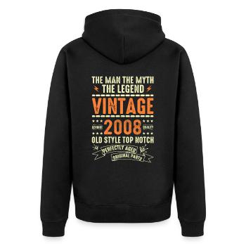 2008 Jubiläumsgeschenk Jahrgang 2008 Vintage 2008 - Unisex Premium Bio Zip Hoodie - Schwarz - Hinten - Nico (187cm)