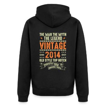 2014 Jubiläumsgeschenk Jahrgang 2014 Vintage 2014 - Unisex Premium Bio Zip Hoodie - Schwarz - Hinten - Nico (187cm)