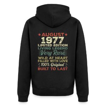 August 1977 - Gift idea for August 1977 - 1977 - Unisex Premium Organic Zip Hoodie - black - Back - Nico (187cm)