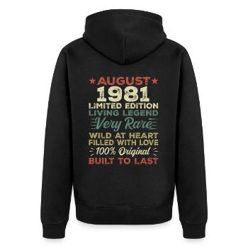 August 1981 - Geschenkidee Für August 1981 - 1981 - Unisex Premium Bio Zip Hoodie - Schwarz - Hinten - Nico (187cm)