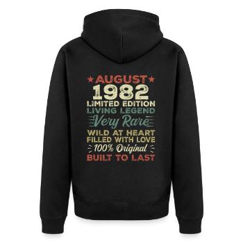 August 1982 - Geschenkidee Für August 1982 - 1982 - Unisex Premium Bio Zip Hoodie - Schwarz - Hinten - Nico (187cm)