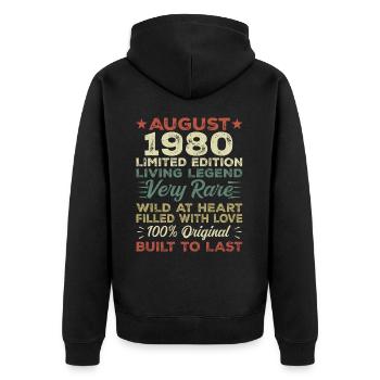August 1980 - Geschenkidee Für August 1980 - 1980 - Unisex Premium Bio Zip Hoodie - Schwarz - Hinten - Nico (187cm)