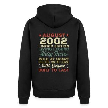 August 2002 - Geschenkidee Für August 2002 - 2002 - Unisex Premium Bio Zip Hoodie - Schwarz - Hinten - Nico (187cm)