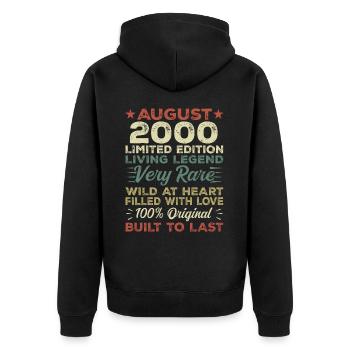 August 2000 - Geschenkidee Für August 2000 - 2000 - Unisex Premium Bio Zip Hoodie - Schwarz - Hinten - Nico (187cm)