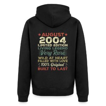 August 2004 - Geschenkidee Für August 2004 - 2004 - Unisex Premium Bio Zip Hoodie - Schwarz - Hinten - Nico (187cm)
