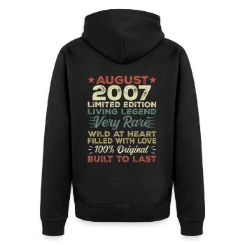 August 2007 - Geschenkidee Für August 2007 - 2007 - Unisex Premium Bio Zip Hoodie - Schwarz - Hinten - Nico (187cm)