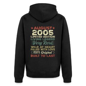 August 2005 - Geschenkidee Für August 2005 - 2005 - Unisex Premium Bio Zip Hoodie - Schwarz - Hinten - Nico (187cm)