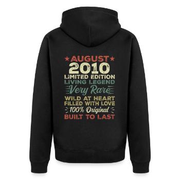 August 2010 - Geschenkidee Für August 2010 - 2010 - Unisex Premium Bio Zip Hoodie - Schwarz - Hinten - Nico (187cm)