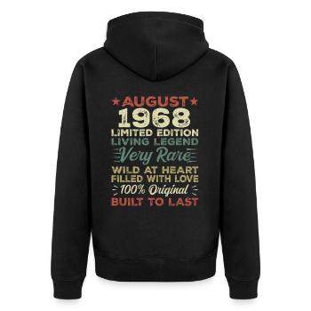 August 1968 - Geschenkidee Für August 1968 - 1968 - Unisex Premium Bio Zip Hoodie - Schwarz - Hinten - Nico (187cm)