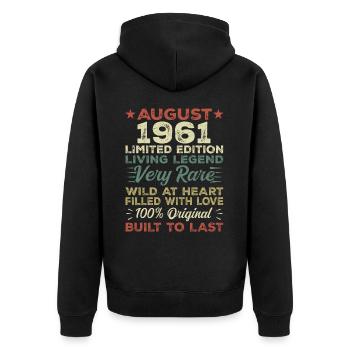 August 1961 - Geschenkidee Für August 1961 - 1961 - Unisex Premium Bio Zip Hoodie - Schwarz - Hinten - Nico (187cm)